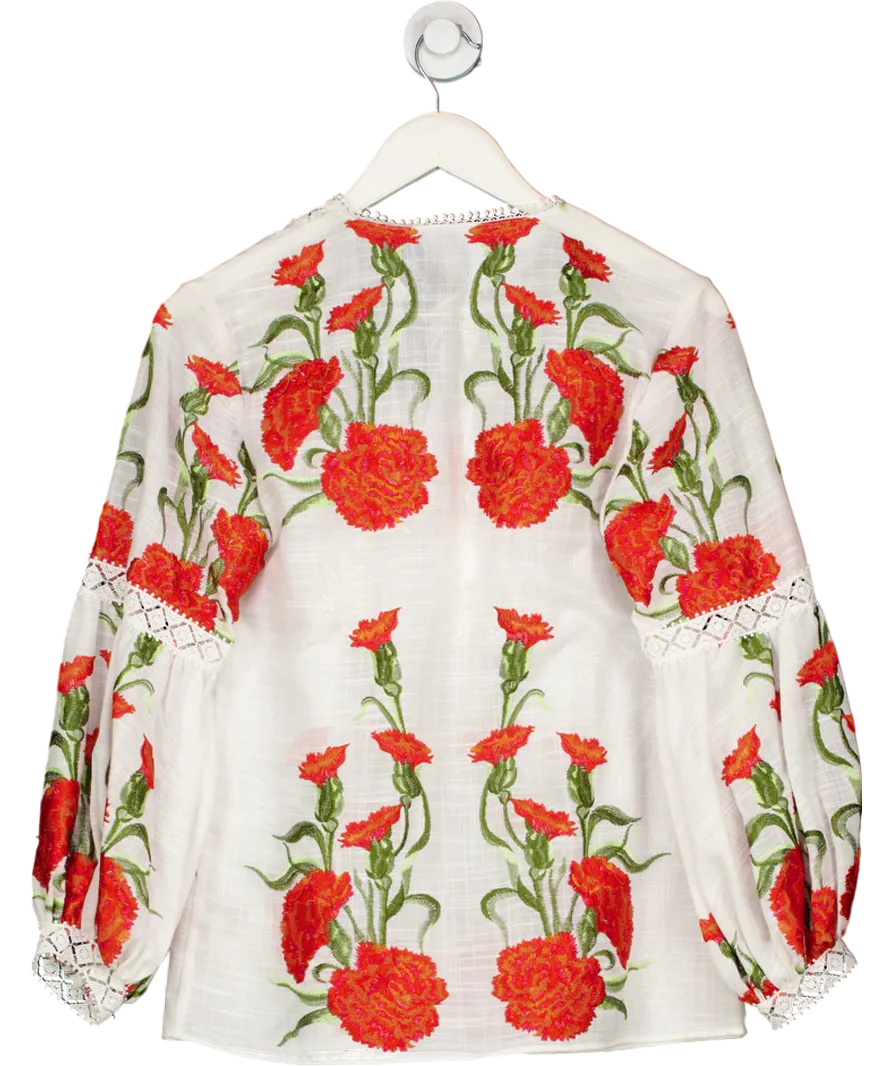 Alexis White Adeline Embroidered Floral Blouse UK S