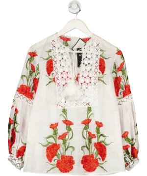 Alexis White Adeline Embroidered Floral Blouse UK S