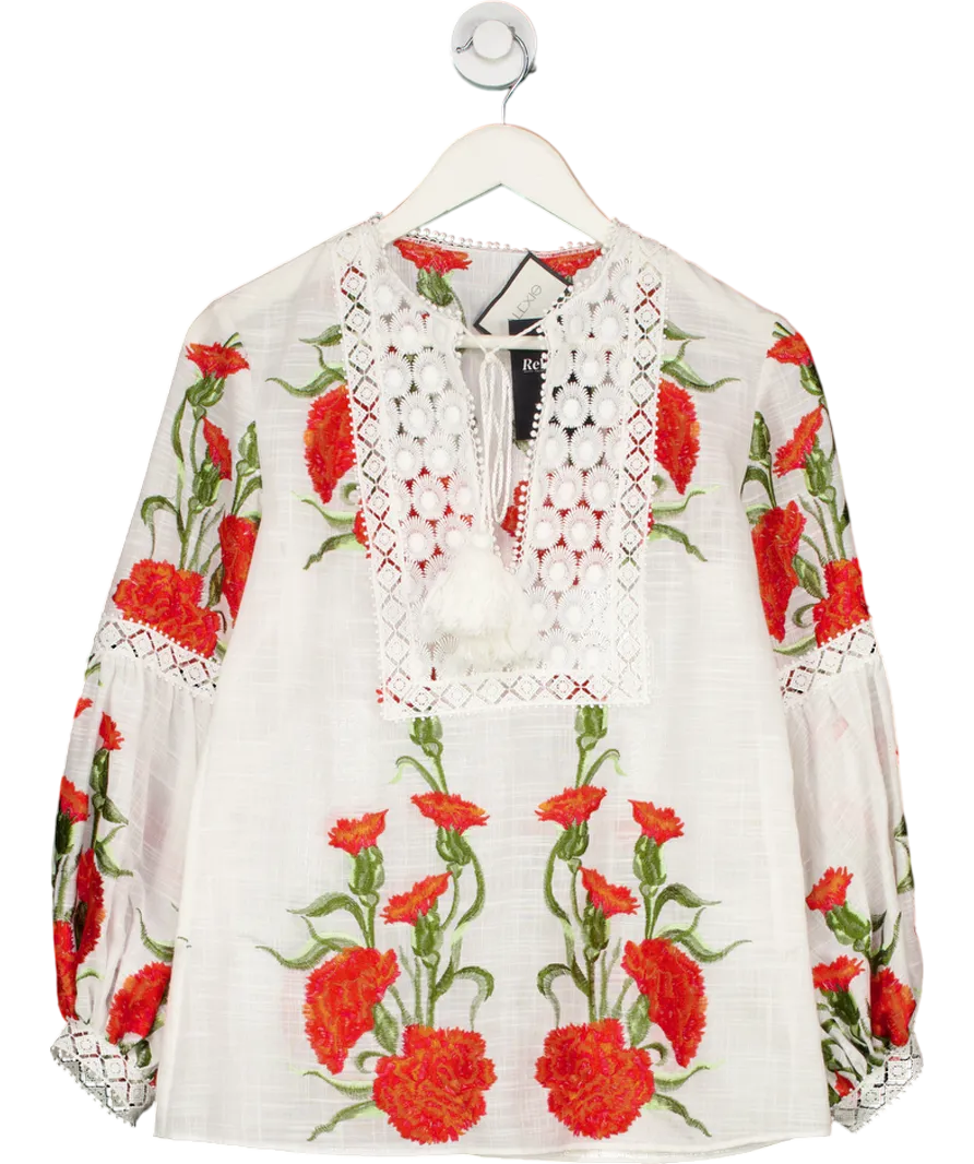 Alexis White Adeline Embroidered Floral Blouse UK S