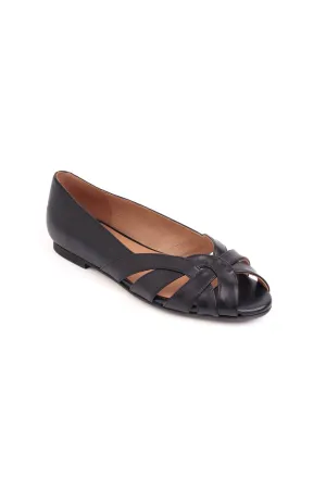 AMELIA BLACK - Peep-Toe Ballet Flats with Crossover Straps
