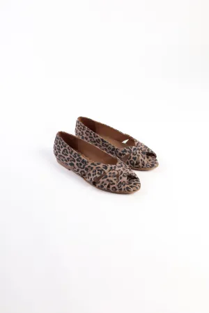 AMELIA LEOPARD - Peep-Toe Ballet Flats with Crossover Straps