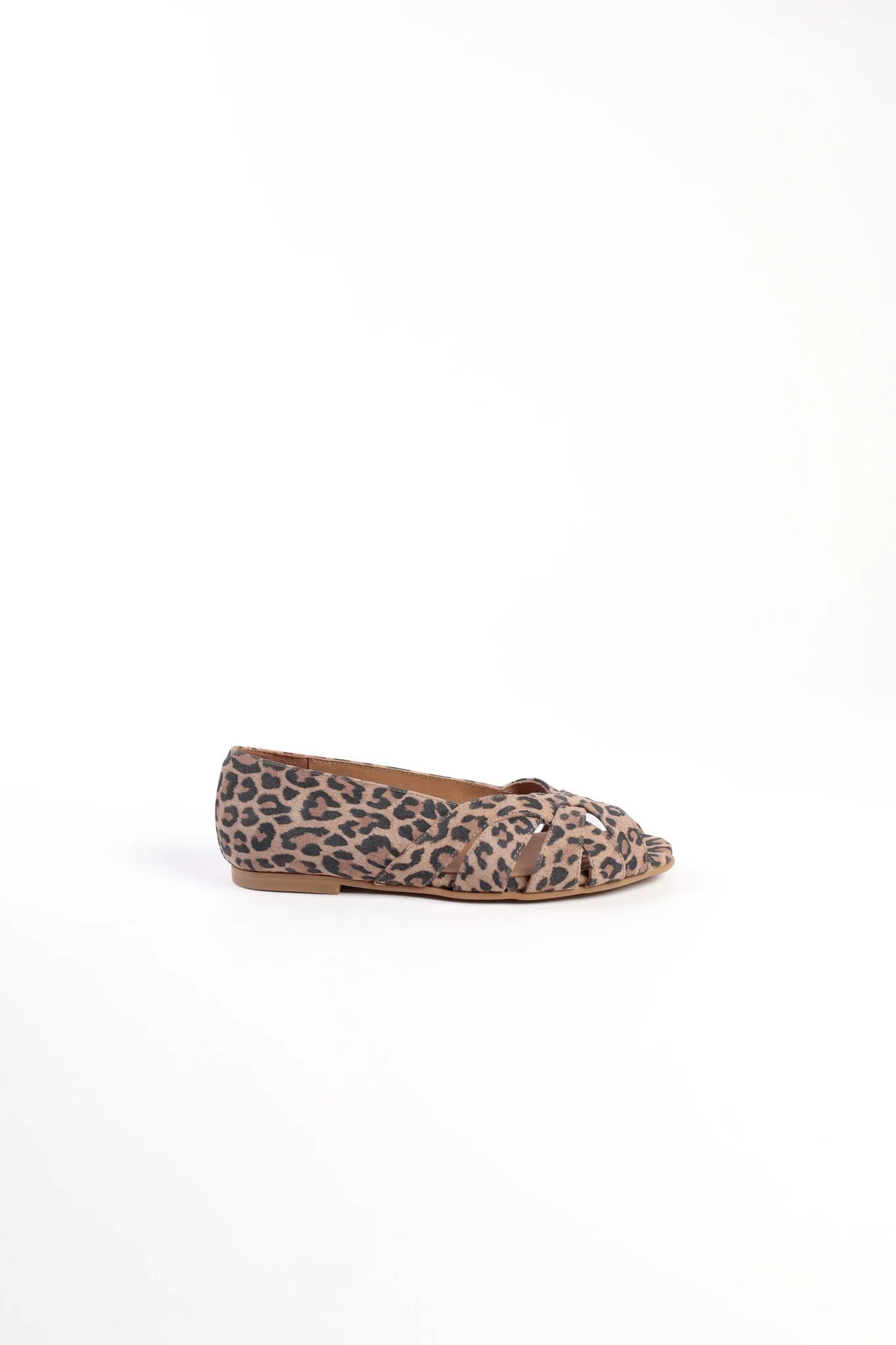 AMELIA LEOPARD - Peep-Toe Ballet Flats with Crossover Straps