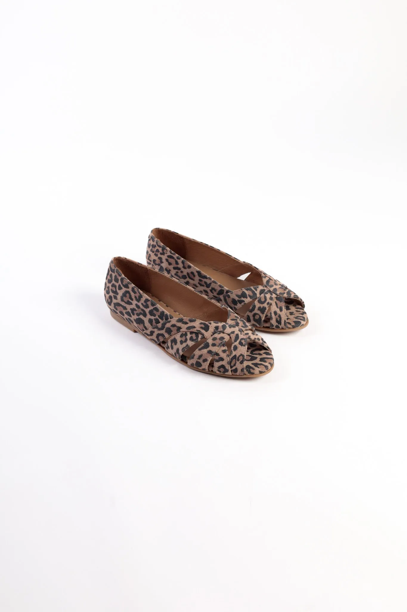 AMELIA LEOPARD - Peep-Toe Ballet Flats with Crossover Straps