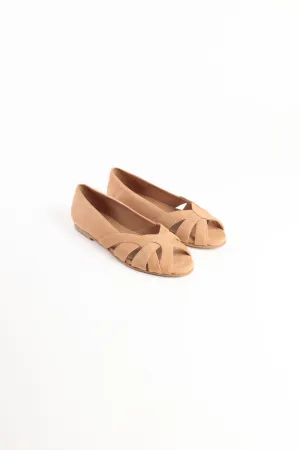 AMELIA NUT- Peep-Toe Ballet Flats with Crossover Straps