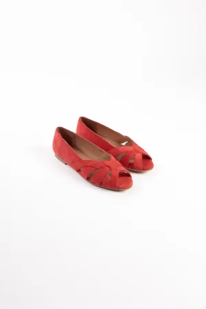 AMELIA RED - Peep-Toe Ballet Flats with Crossover Straps