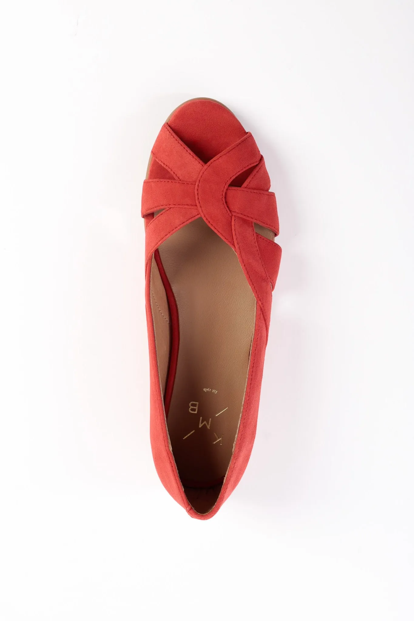 AMELIA RED - Peep-Toe Ballet Flats with Crossover Straps