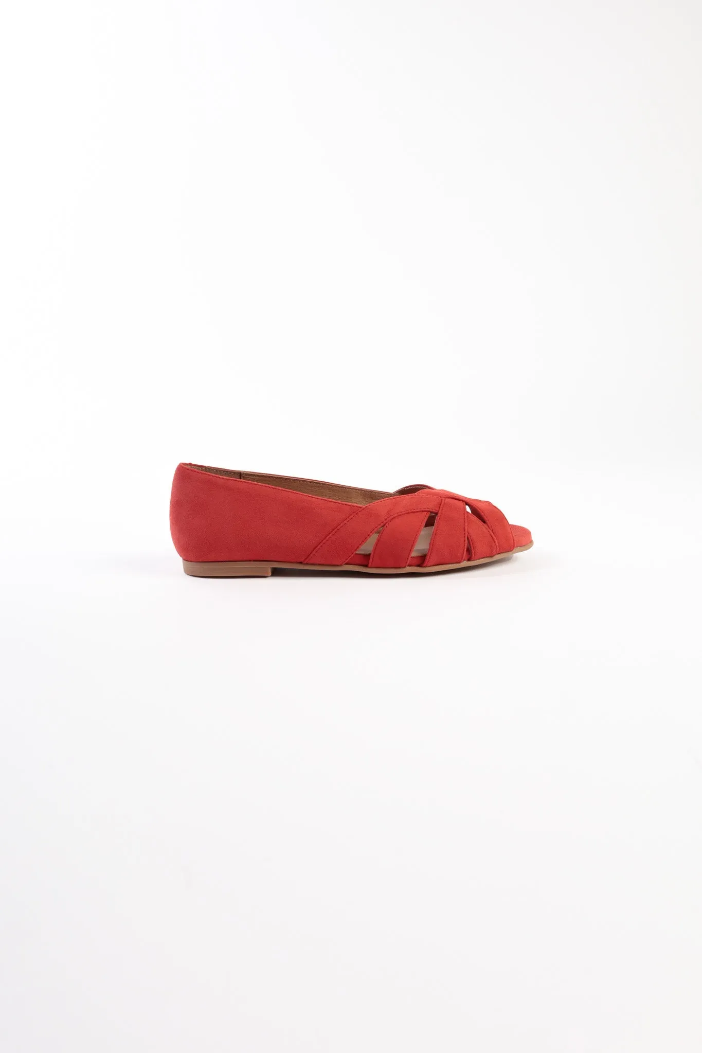 AMELIA RED - Peep-Toe Ballet Flats with Crossover Straps