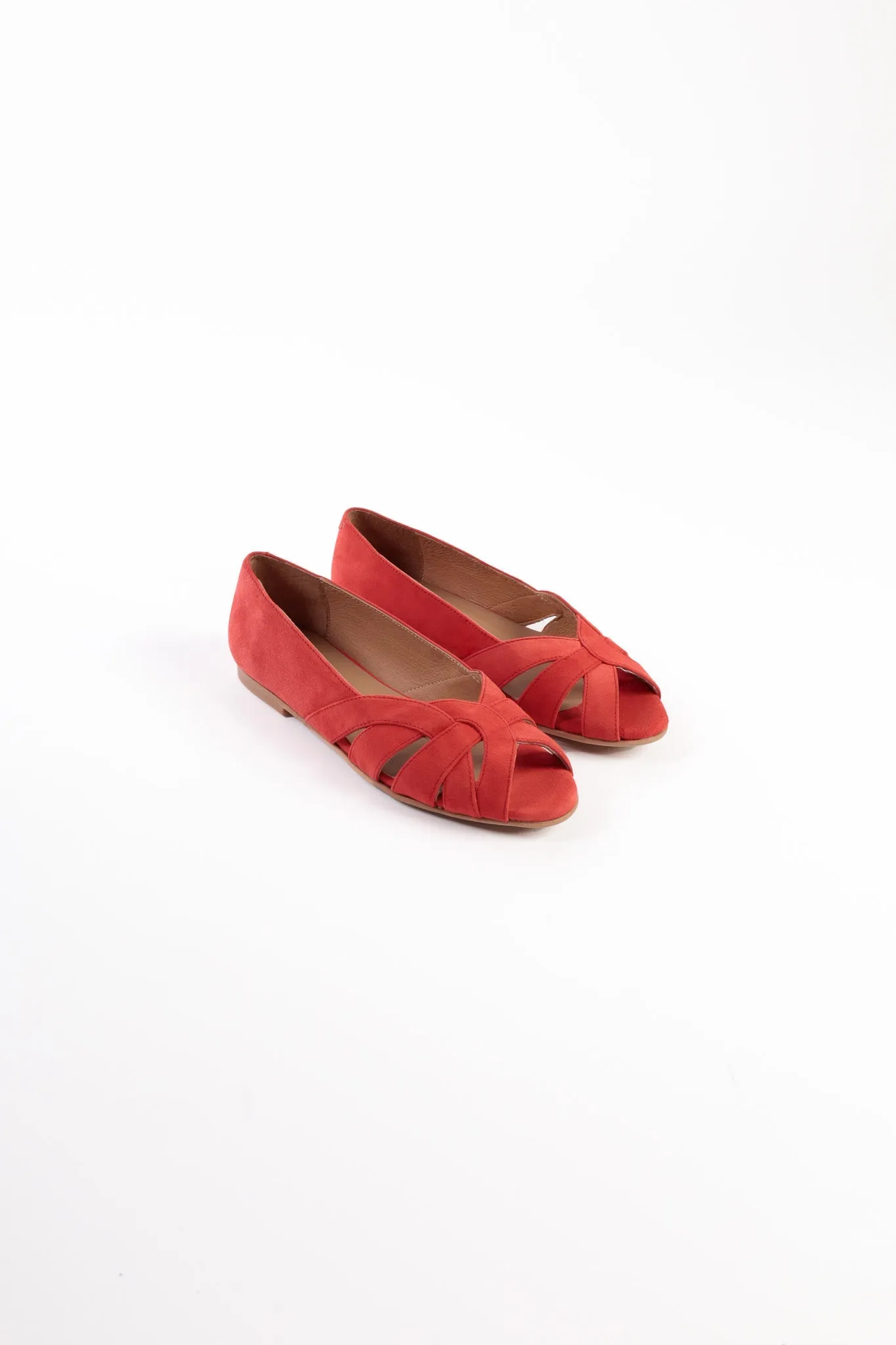 AMELIA RED - Peep-Toe Ballet Flats with Crossover Straps