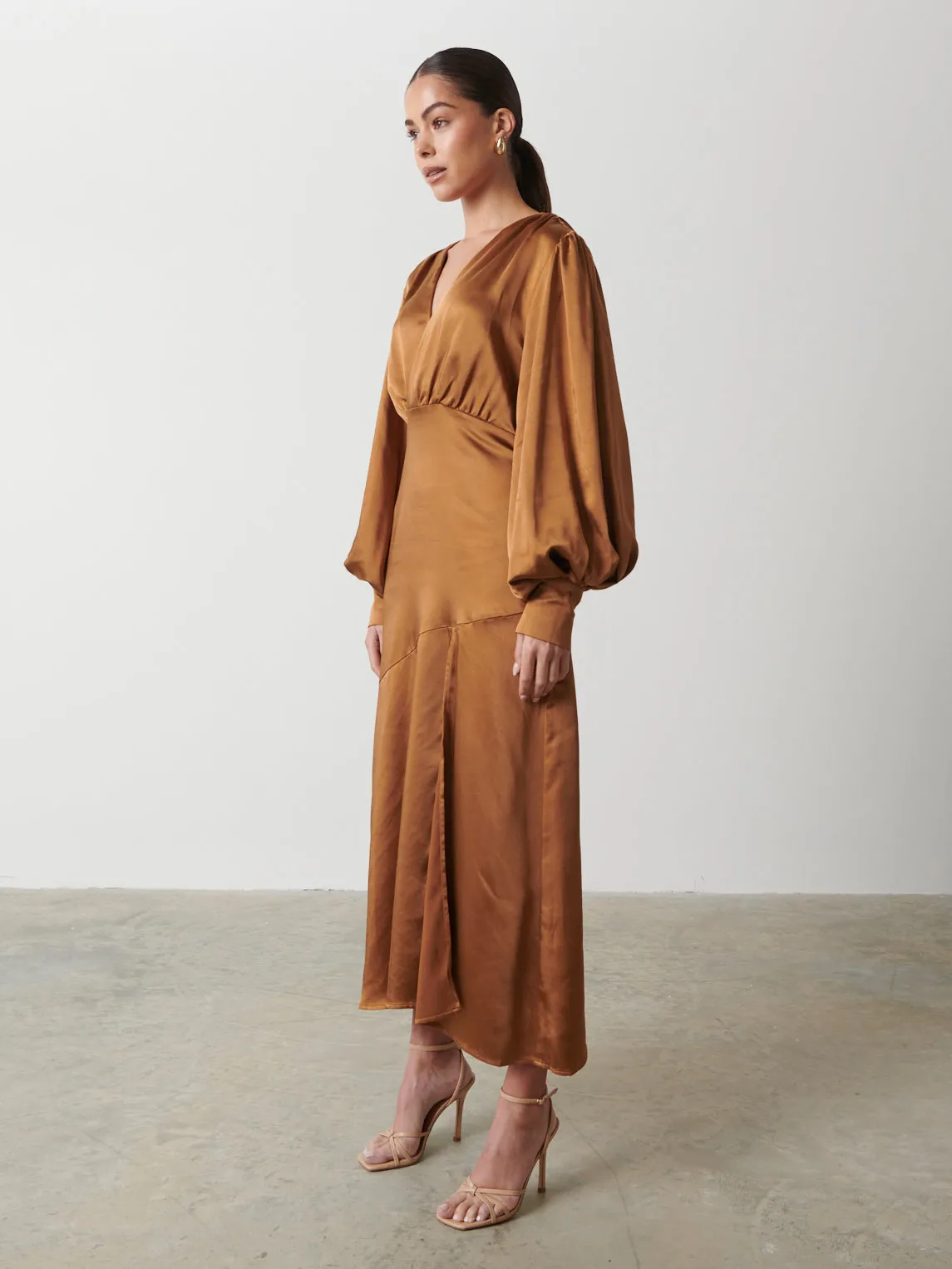 Annalise Backless Balloon Sleeve Satin Dress - Ginger