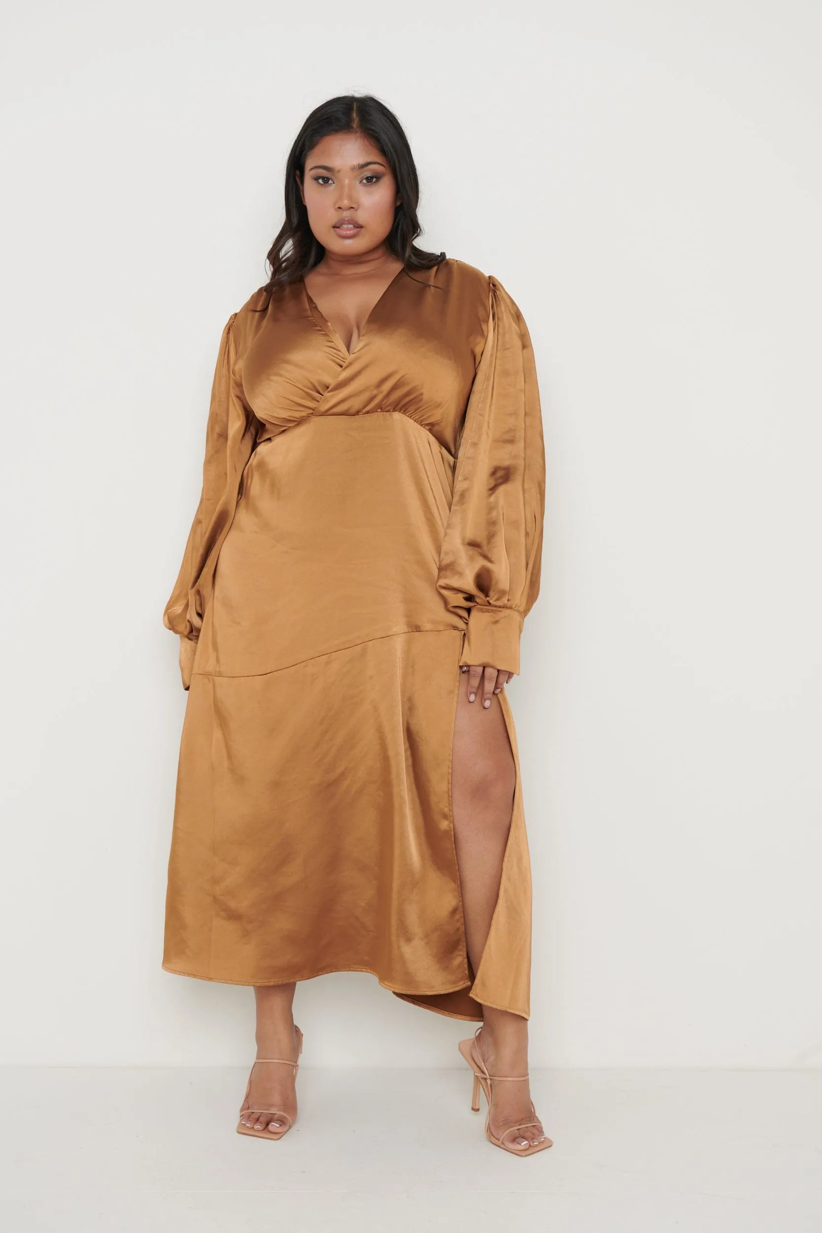 Annalise Backless Balloon Sleeve Satin Dress - Ginger