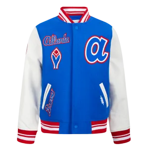 ATLANTA BRAVES RETRO CLASSIC BIG BOYS RIB WOOL VARSITY JACKET (ROYAL BLUE/RED)