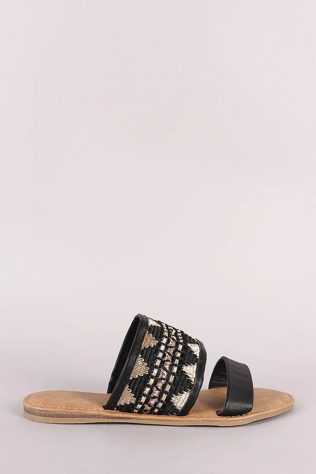 Bamboo Embroidery Double Band Slide Sandal