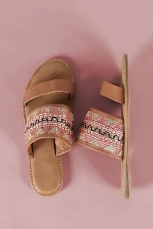 Bamboo Embroidery Double Band Slide Sandal