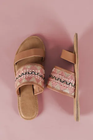 Bamboo Embroidery Double Band Slide Sandal