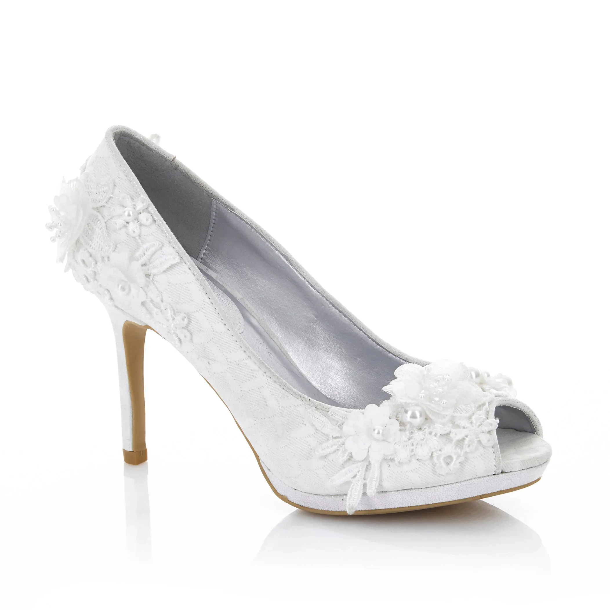Bianca Ivory Pearl Detail Peeptoe Bridal Shoes & Matching Riga Bag by Ruby Shoo