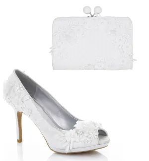 Bianca Ivory Pearl Detail Peeptoe Bridal Shoes & Matching Riga Bag by Ruby Shoo