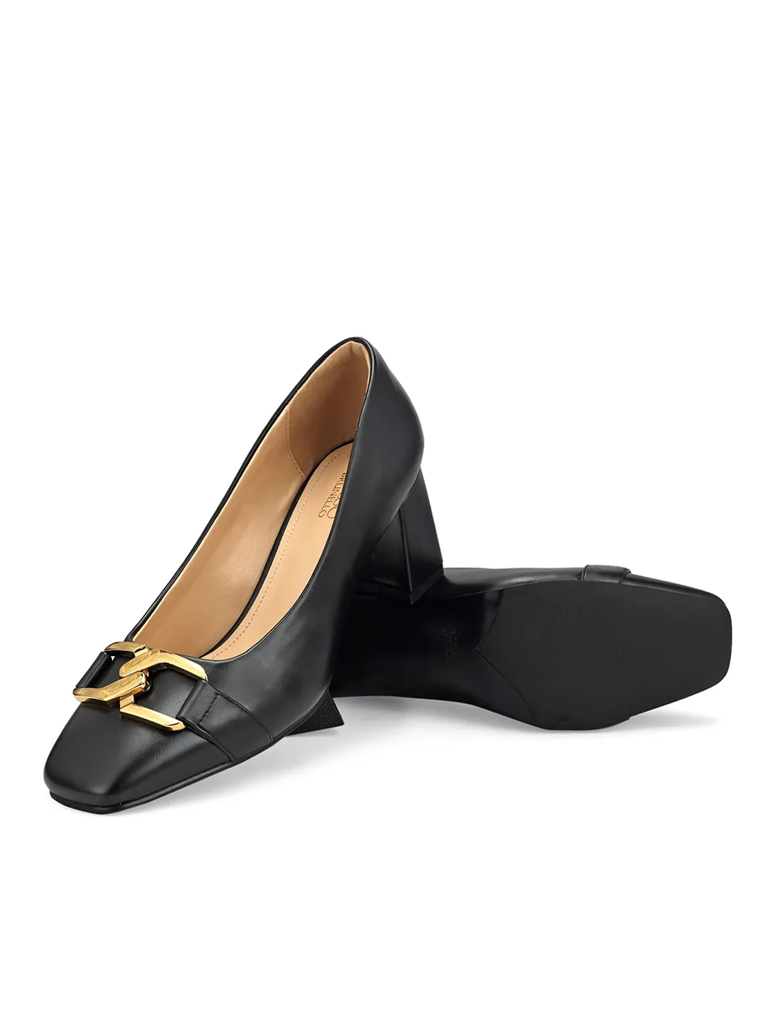 Black Embellished Block Heels