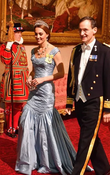 Blue Princess Kate Middleton Inspired Mermaid Dress Pleated Prom Celebrity Red Carpet Dress