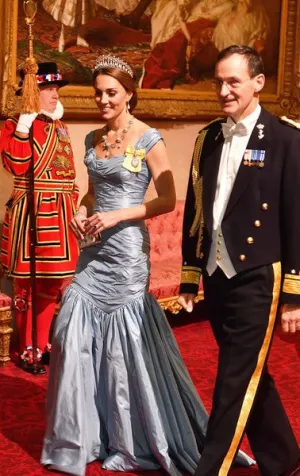 Blue Princess Kate Middleton Inspired Mermaid Dress Pleated Prom Celebrity Red Carpet Dress