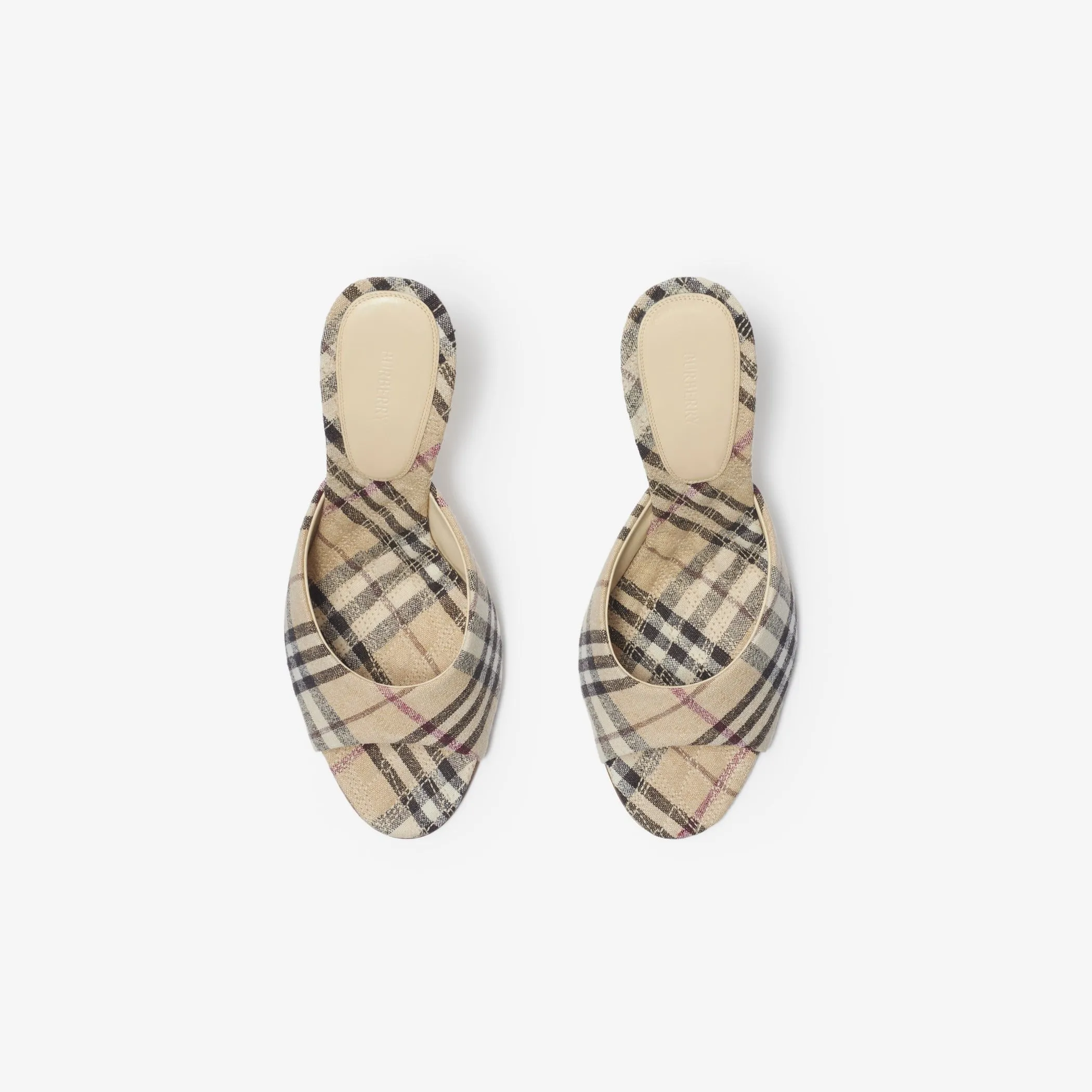 Burberry Check Linen Blend Mews High Mules in Alabaster