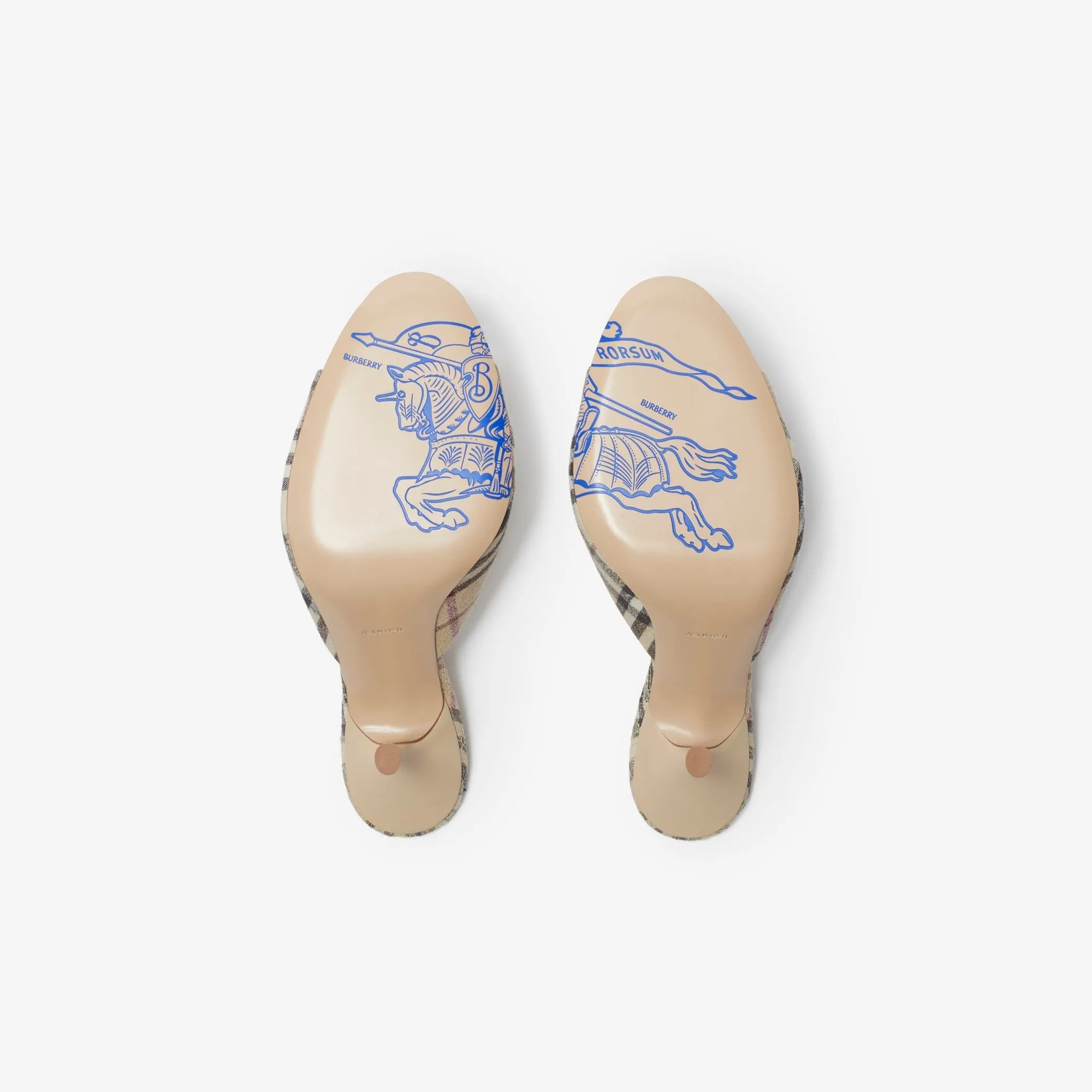 Burberry Check Linen Blend Mews High Mules in Alabaster