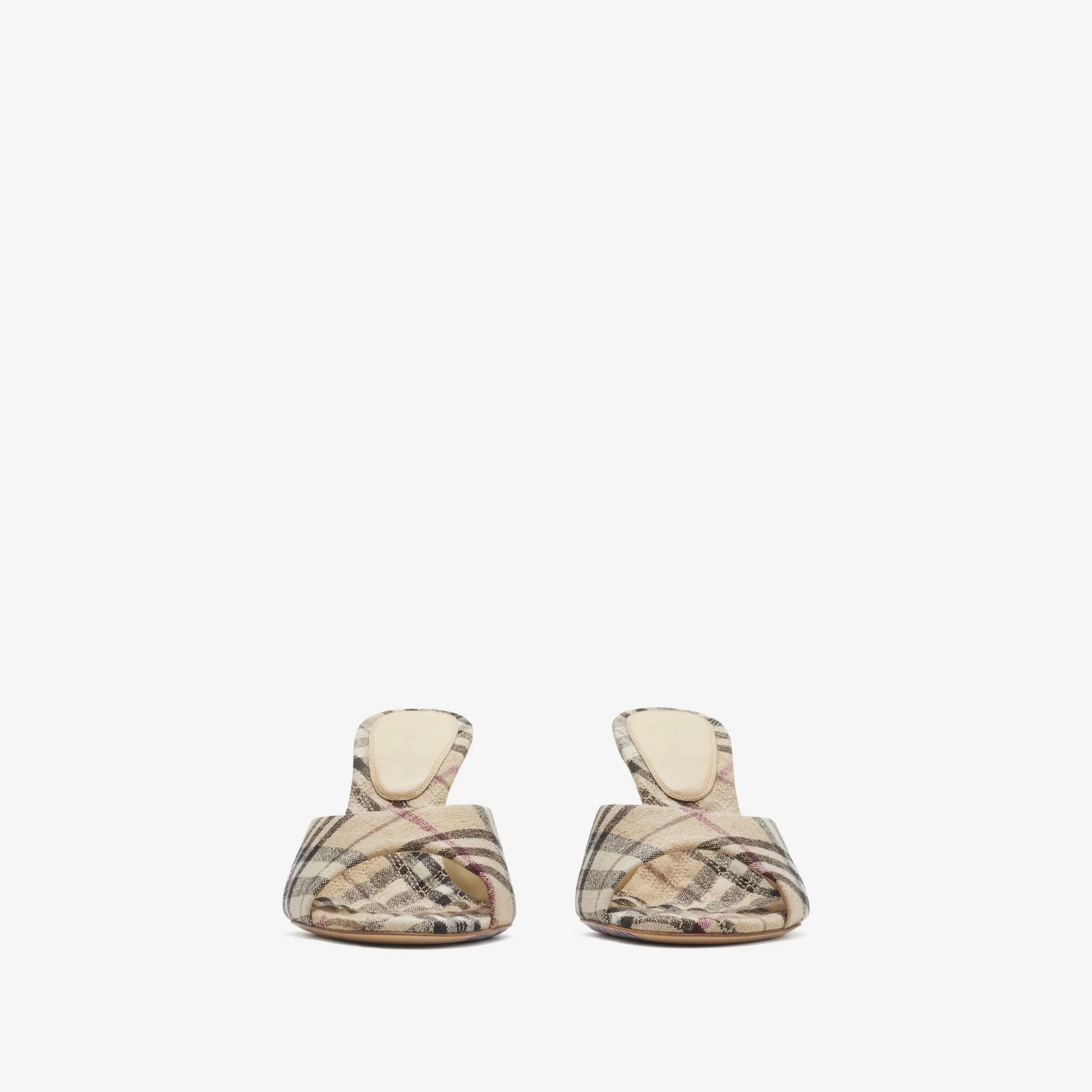 Burberry Check Linen Blend Mews High Mules in Alabaster