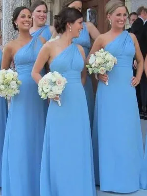 Chiffon One Shoulder Sleeveless Bridesmaid Dresses For Floor Length
