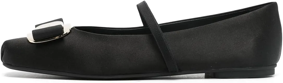 Divanne Ballet Flats for Women, Bowtie Mary Jane Flats Square Toe Ballerina Shoes with Strap