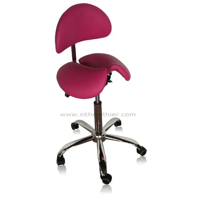 Divided Saddle Seat Stool with Backrest For Dental Hygienist [Magenta]