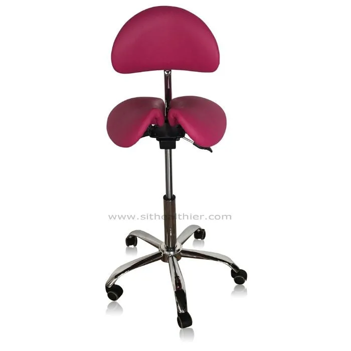 Divided Saddle Seat Stool with Backrest For Dental Hygienist [Magenta]
