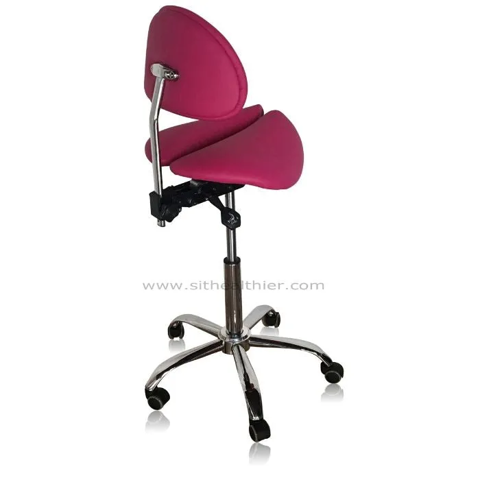 Divided Saddle Seat Stool with Backrest For Dental Hygienist [Magenta]
