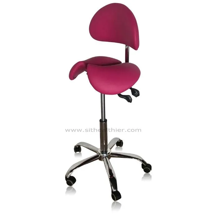 Divided Saddle Seat Stool with Backrest For Dental Hygienist [Magenta]