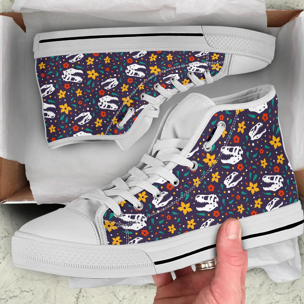 Flower Dinosaurs - Women's Dinosaur High Top Shoes