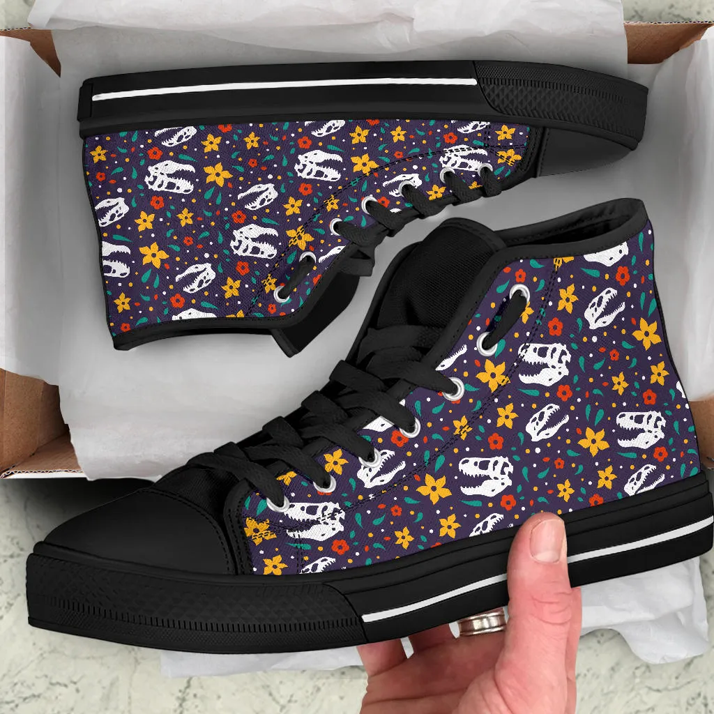 Flower Dinosaurs - Women's Dinosaur High Top Shoes