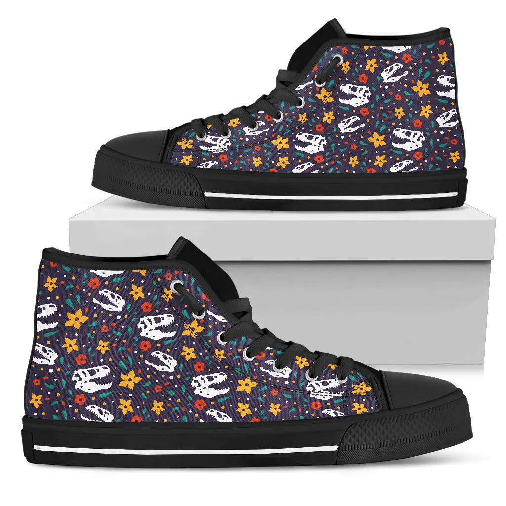 Flower Dinosaurs - Women's Dinosaur High Top Shoes
