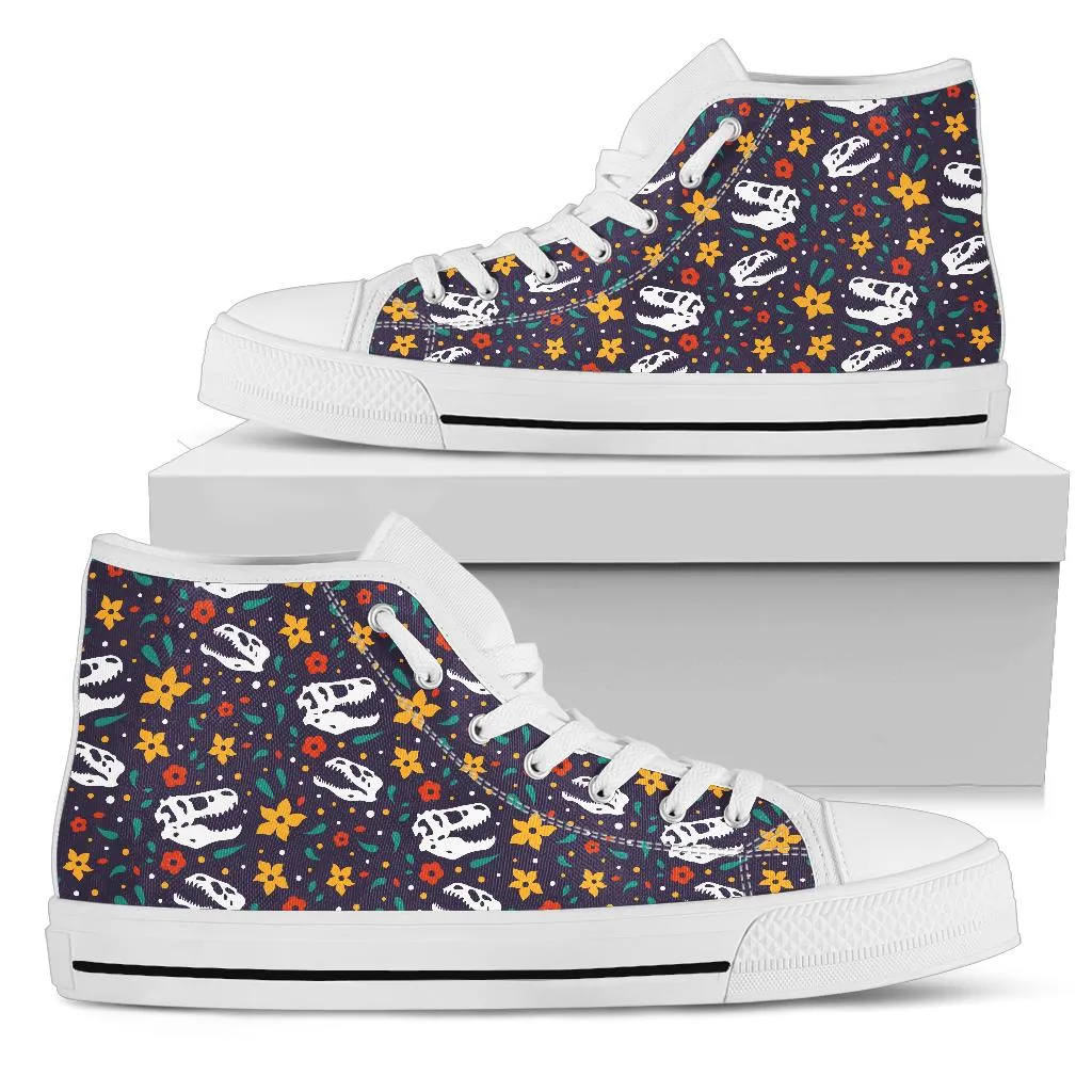 Flower Dinosaurs - Women's Dinosaur High Top Shoes
