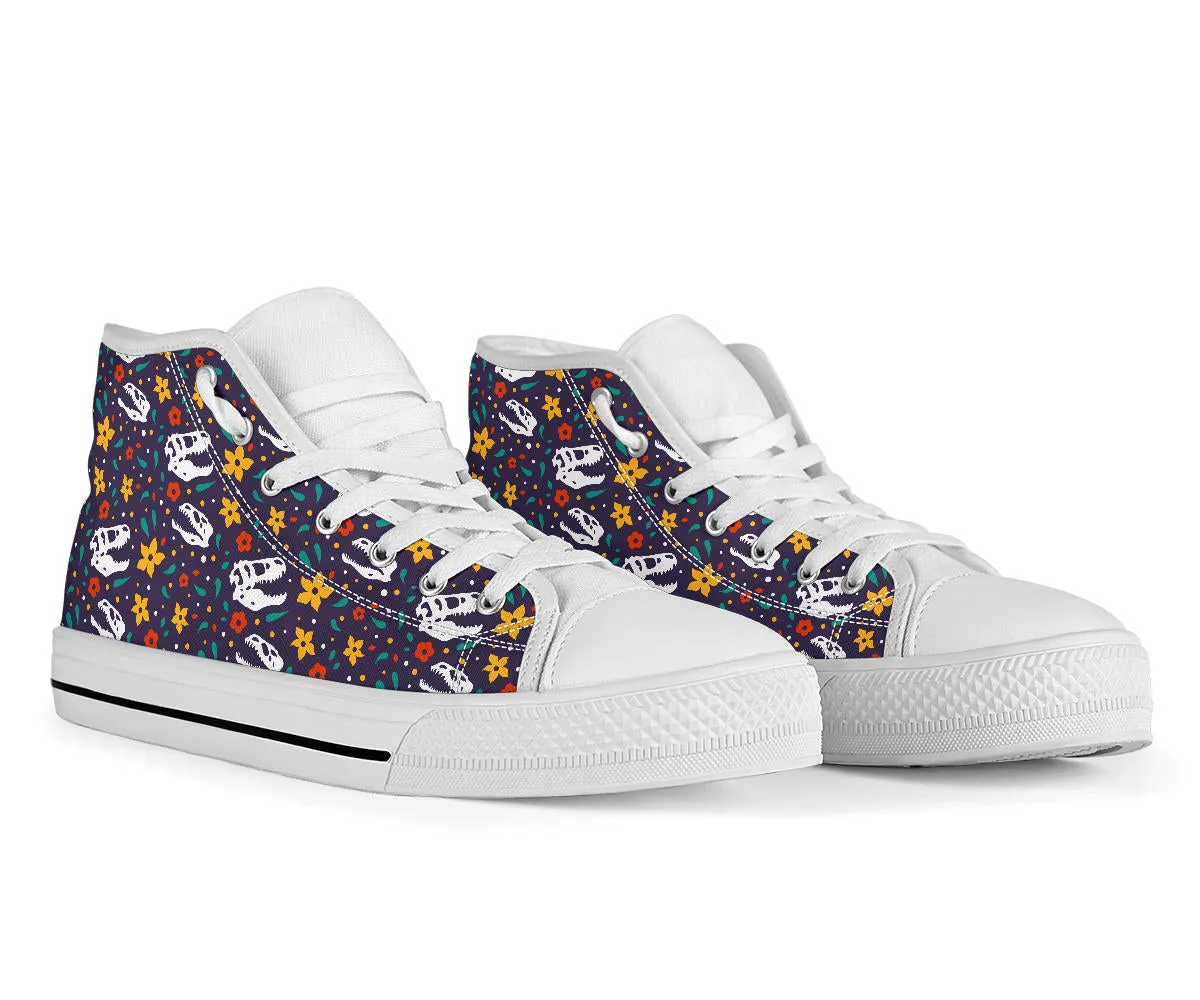 Flower Dinosaurs - Women's Dinosaur High Top Shoes