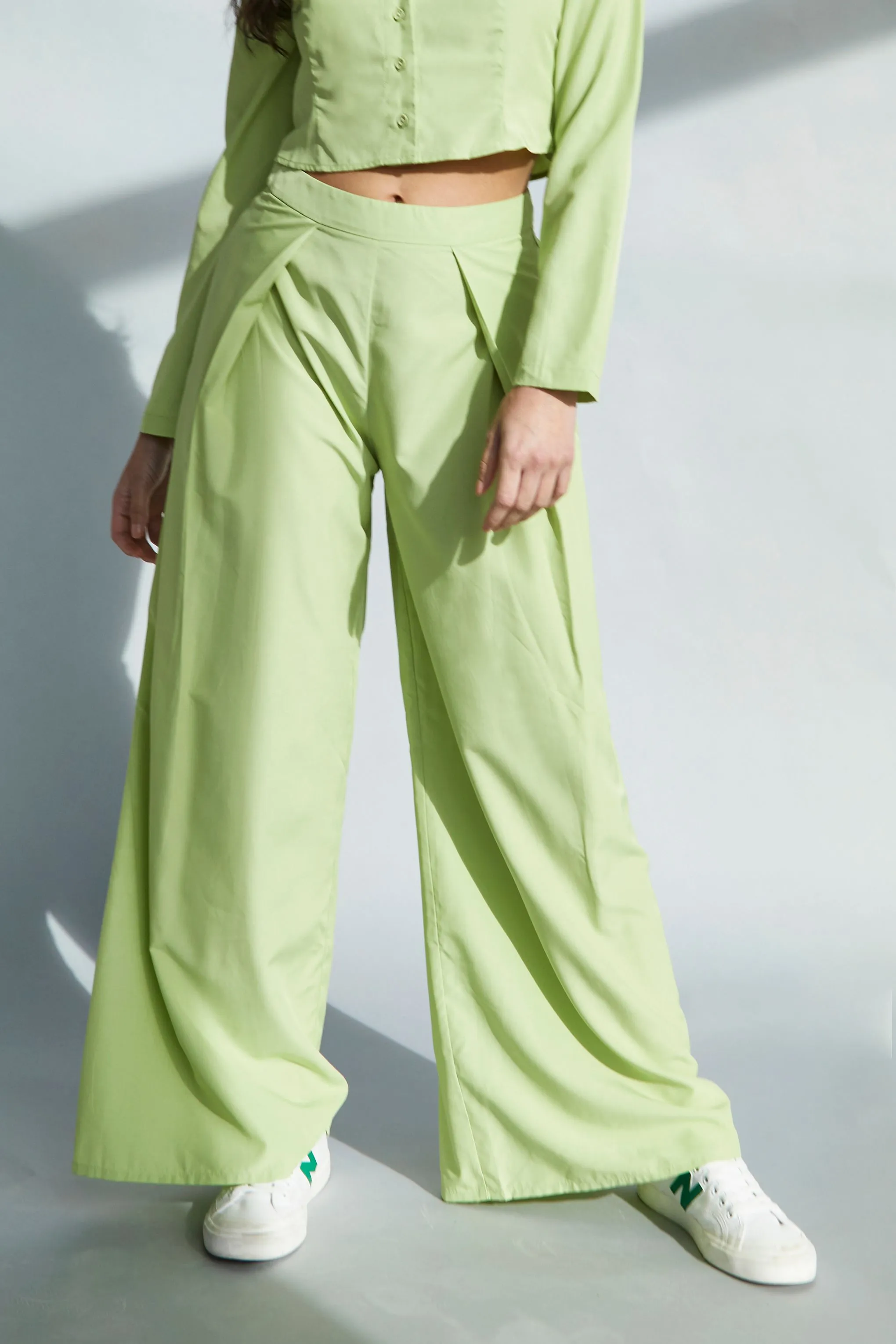 Glamorous Lily Green High Waisted Wide Leg Trousers