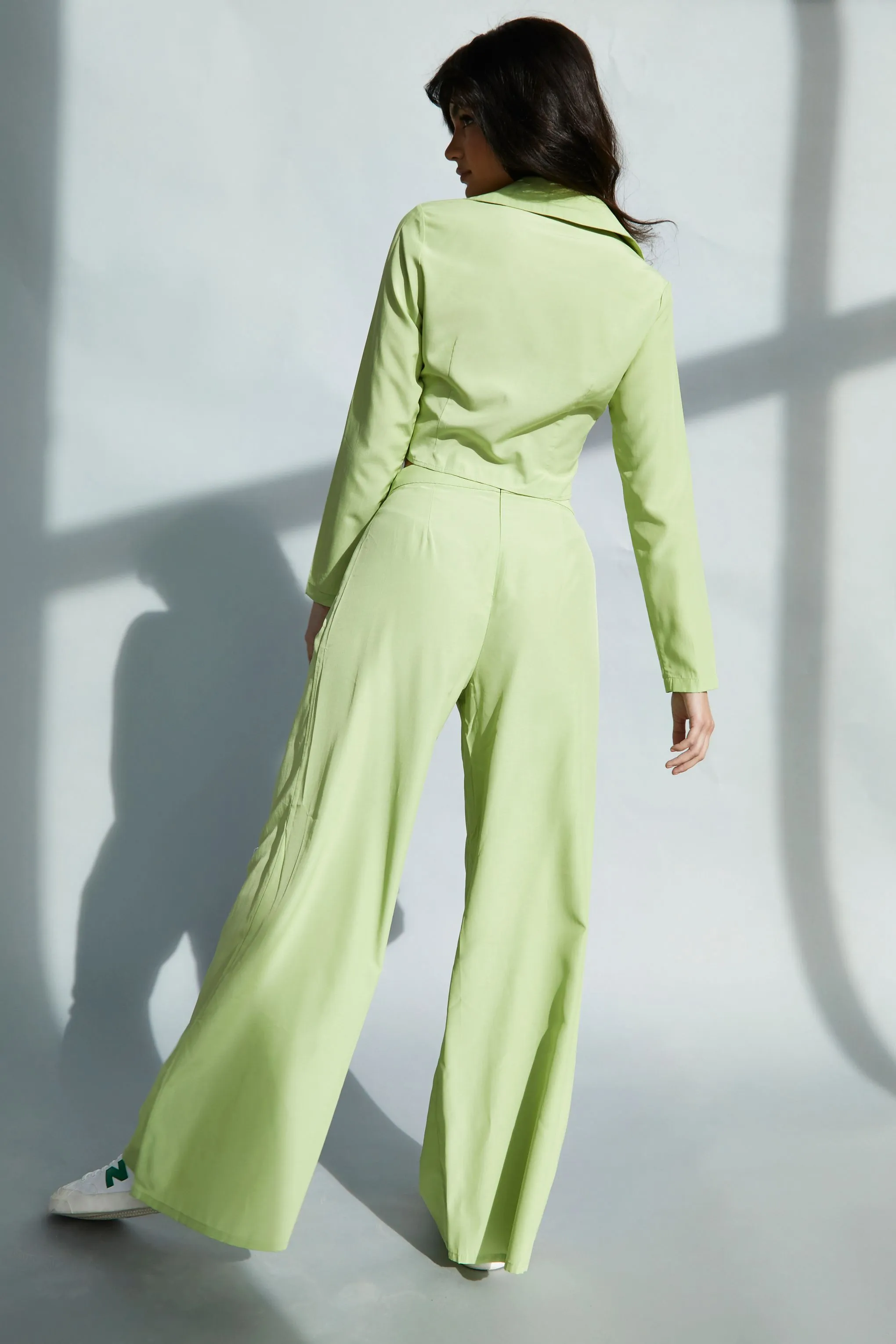 Glamorous Lily Green High Waisted Wide Leg Trousers