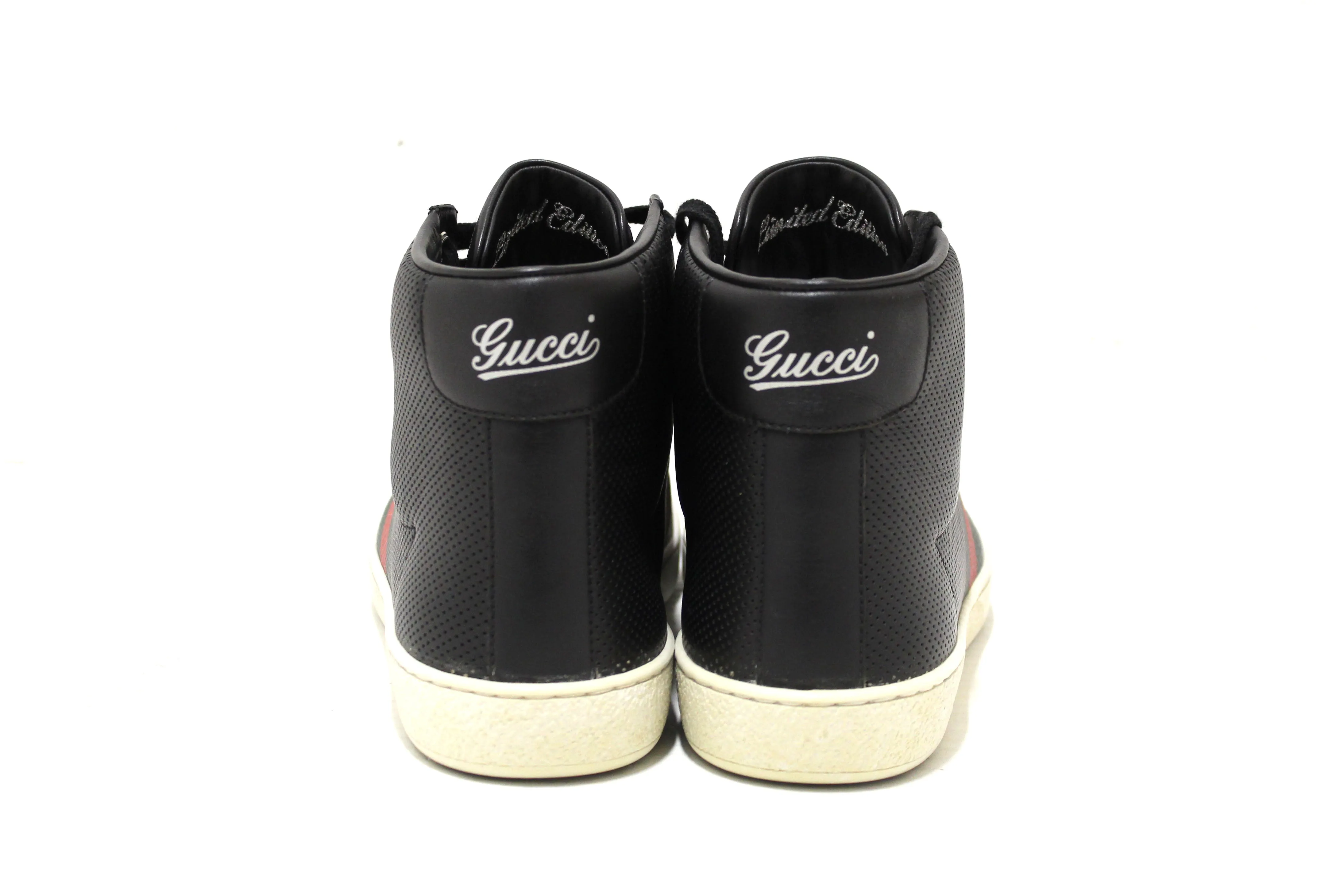 Gucci Men's Black Perforated Leather High Tops Sneakers Size 7.5