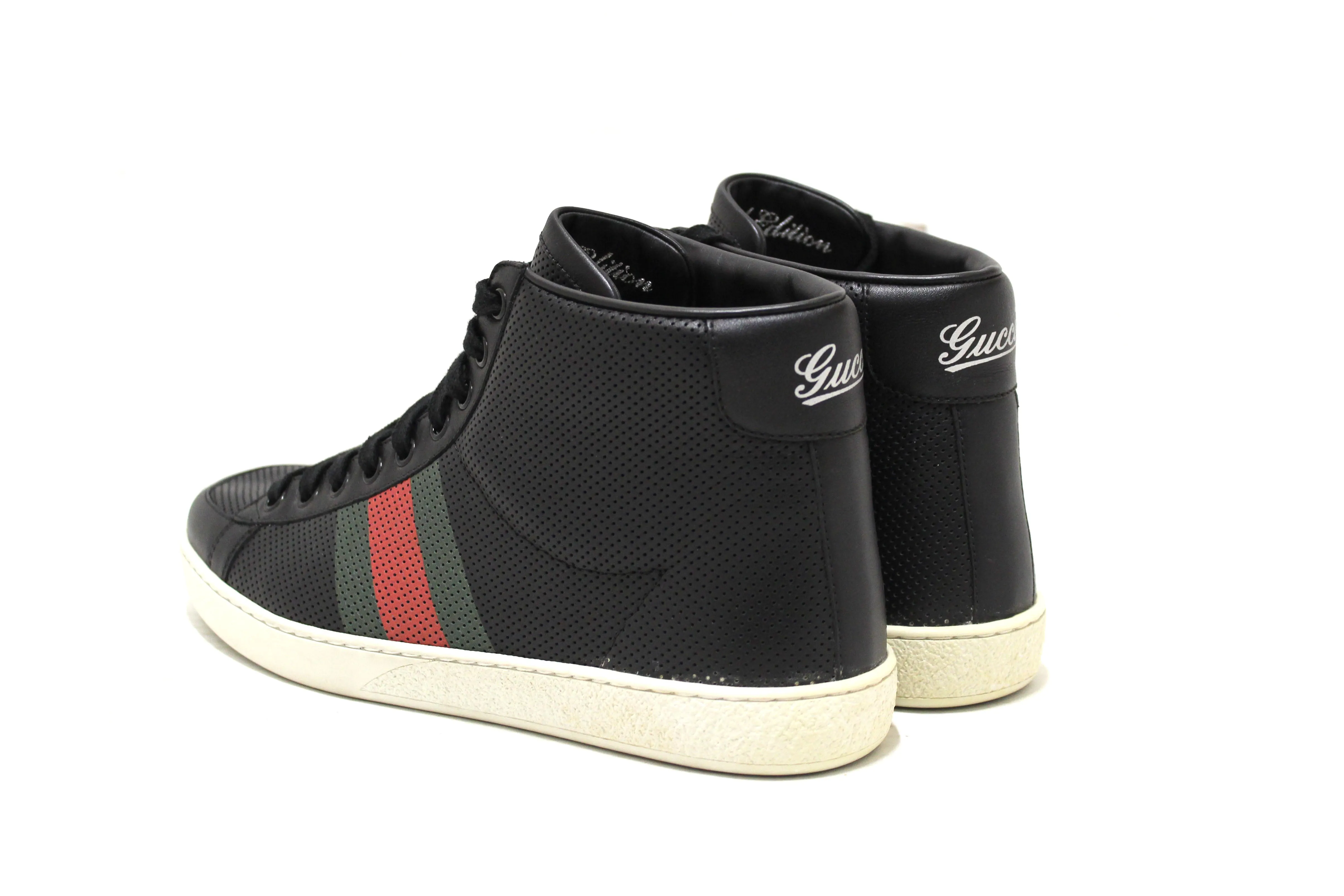 Gucci Men's Black Perforated Leather High Tops Sneakers Size 7.5