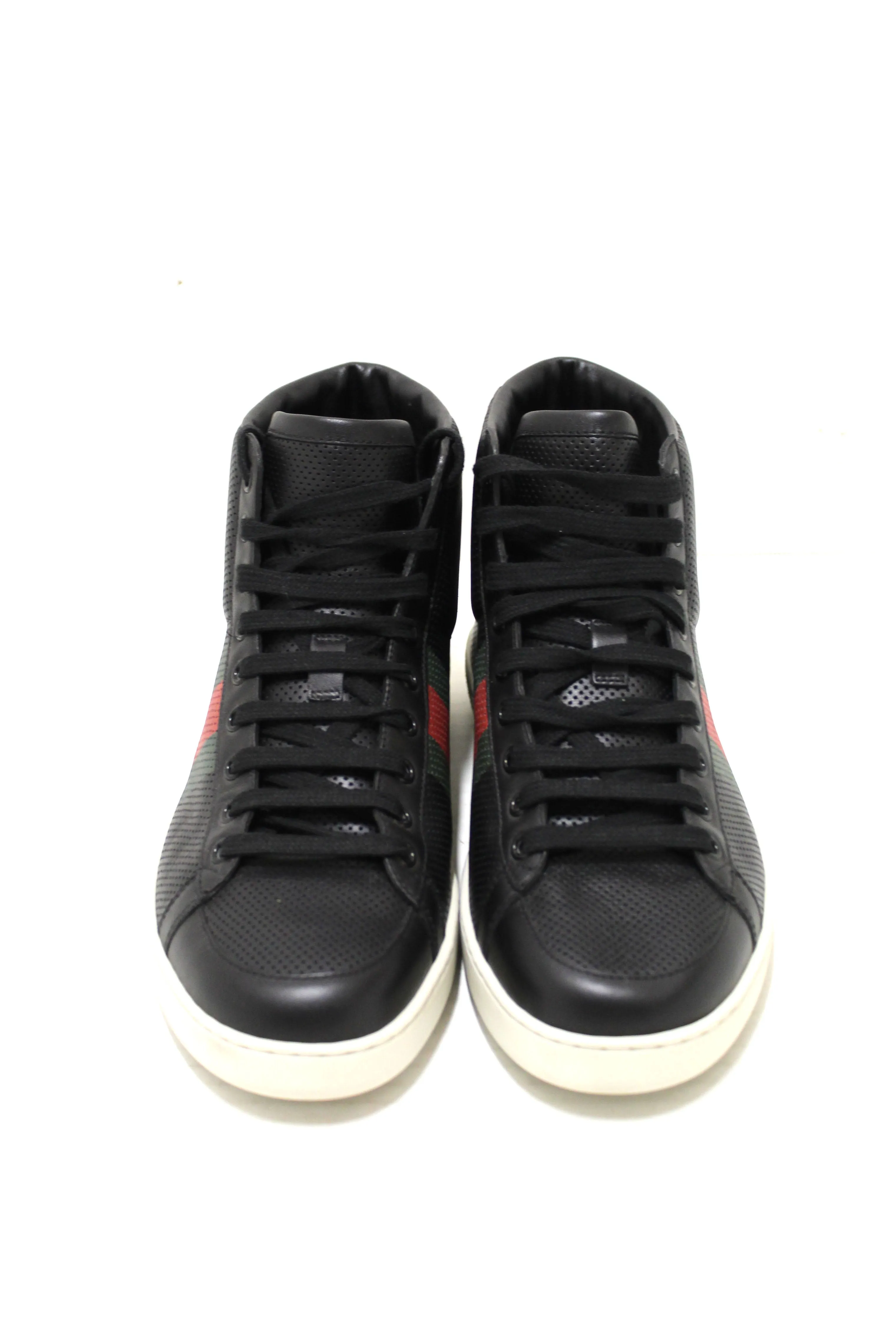 Gucci Men's Black Perforated Leather High Tops Sneakers Size 7.5