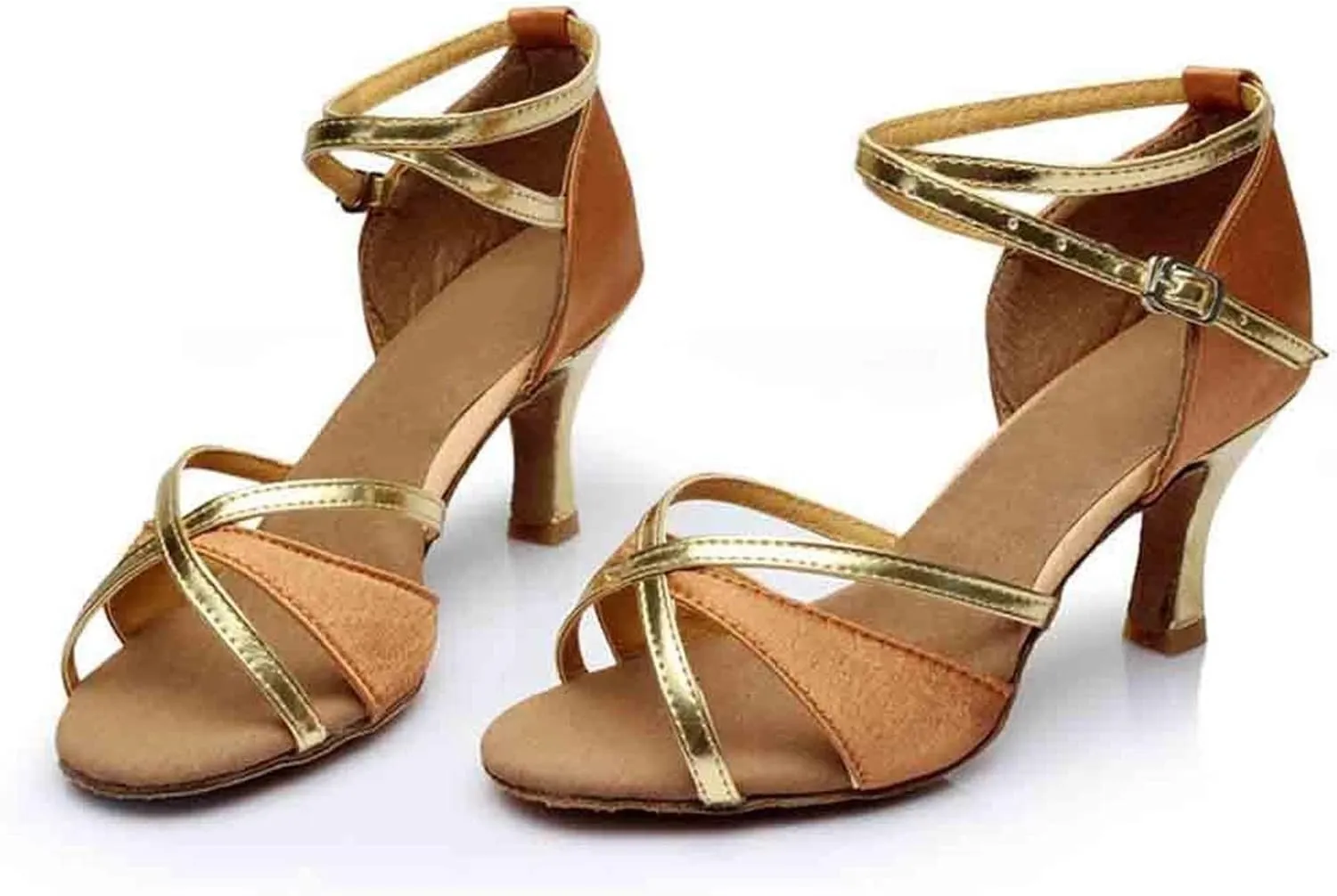 High Heels for Women Latin Dance Shoes Open Toe Heels with Ankle Strap Satin Ballroom Practice Performance Shoes