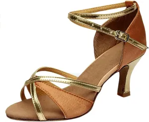 High Heels for Women Latin Dance Shoes Open Toe Heels with Ankle Strap Satin Ballroom Practice Performance Shoes