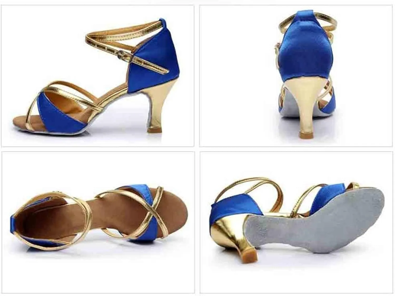 High Heels for Women Latin Dance Shoes Open Toe Heels with Ankle Strap Satin Ballroom Practice Performance Shoes