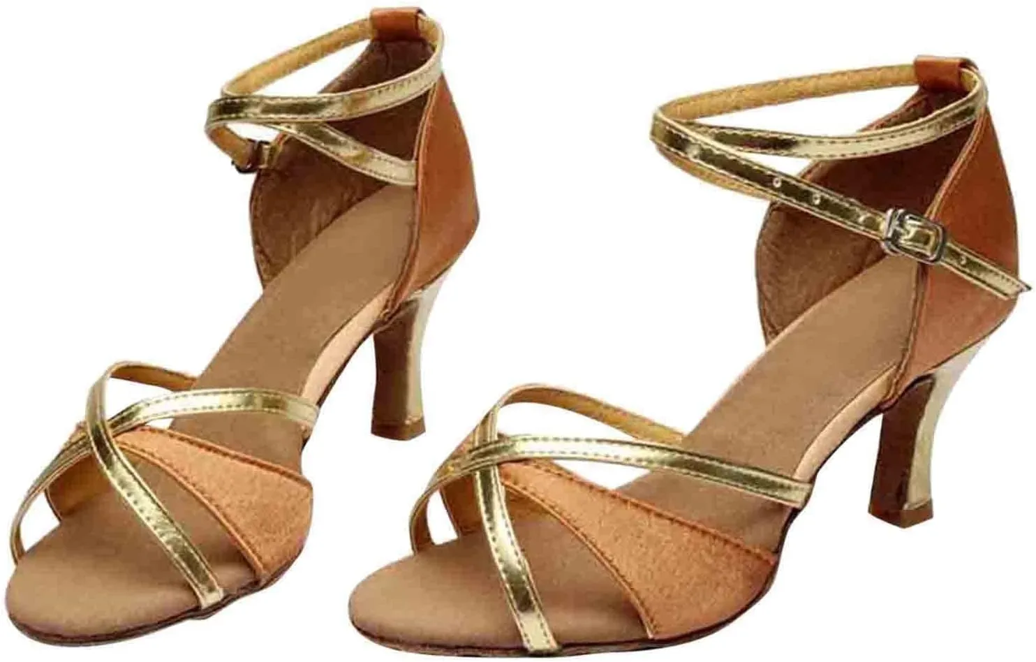 High Heels for Women Latin Dance Shoes Open Toe Heels with Ankle Strap Satin Ballroom Practice Performance Shoes