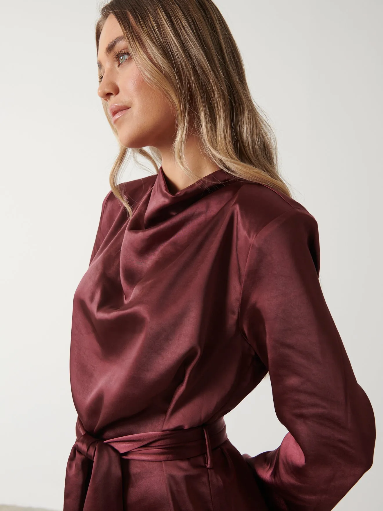 Jayda Cowl Neck Dress - Wine