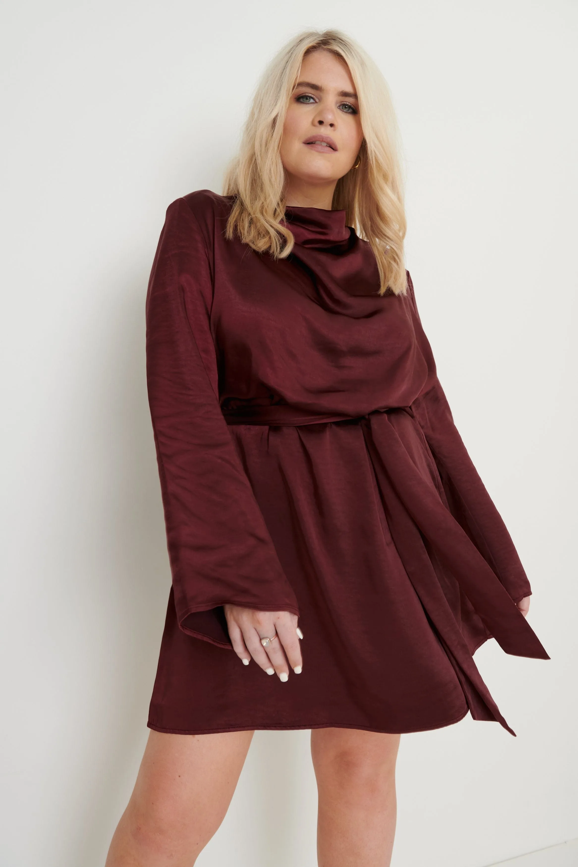Jayda Cowl Neck Dress - Wine