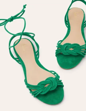 Knot Detail Suede Flat Sandals-Highland Green