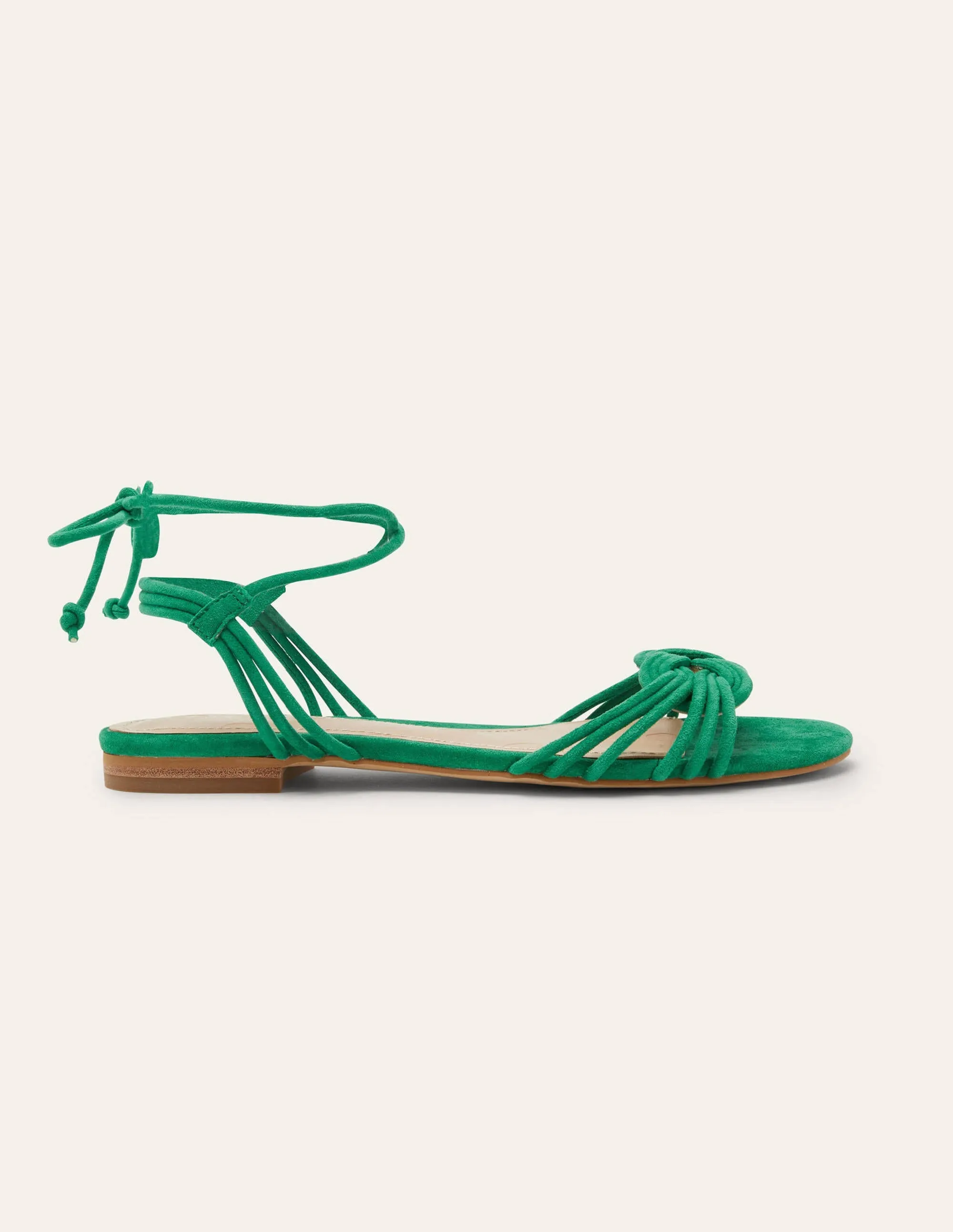 Knot Detail Suede Flat Sandals-Highland Green